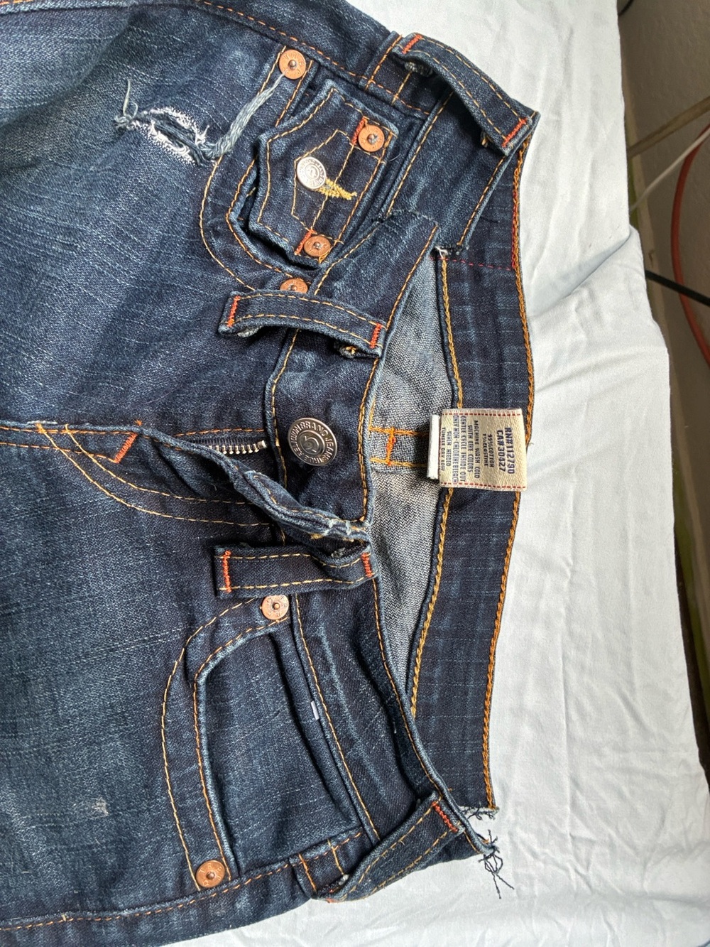 True Religion Dark Blue Denim Jeans with Orange Stitching
